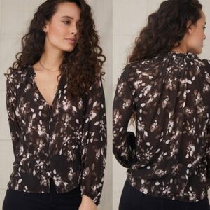 Bella Dahl Raglan Ruffle Neck Floral Blouse XS